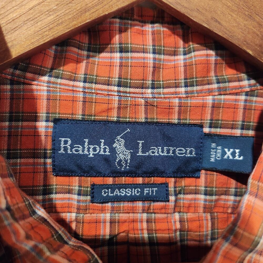 Ralph Lauren Mens Burnt Orange Plaid Classic Fit Button Up Blouse Size XL Preppy - Picture 3 of 10